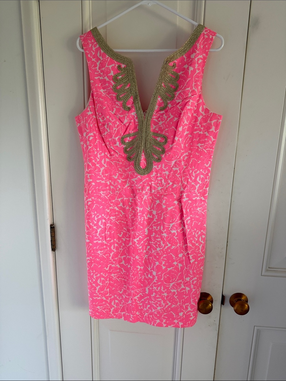 Lilly Pulitzer Pink Floral Mini Dress with Gold Embellished V-Neck